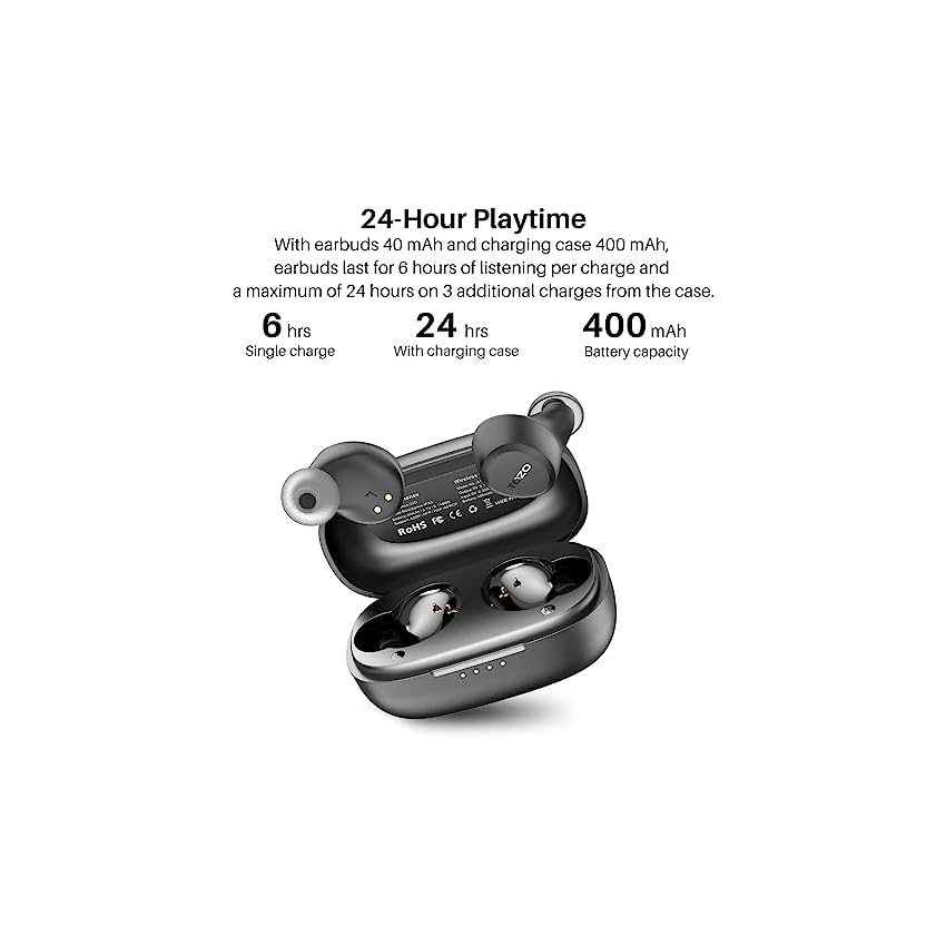 tozo a1 ecouteurs bluetooth sans fil in ear mini avec conception ergonomique, casque avec son immersif, microphone intégré, etui de chargement, connexion longue distance
