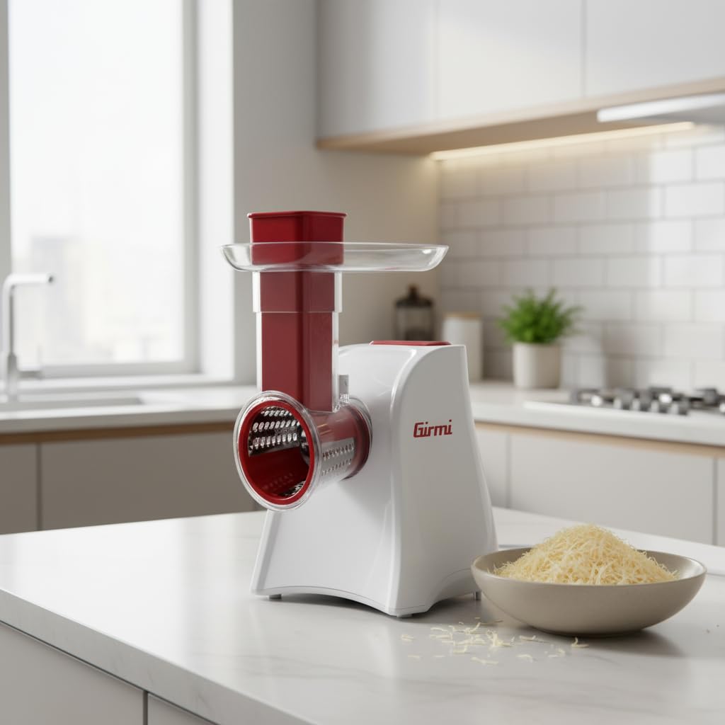 Girmi GT45 Schneidemaschine, Reibe, 5 Edelstahlwalzen, 150 W, Vollständig abnehmbar, Weiß, Rot
