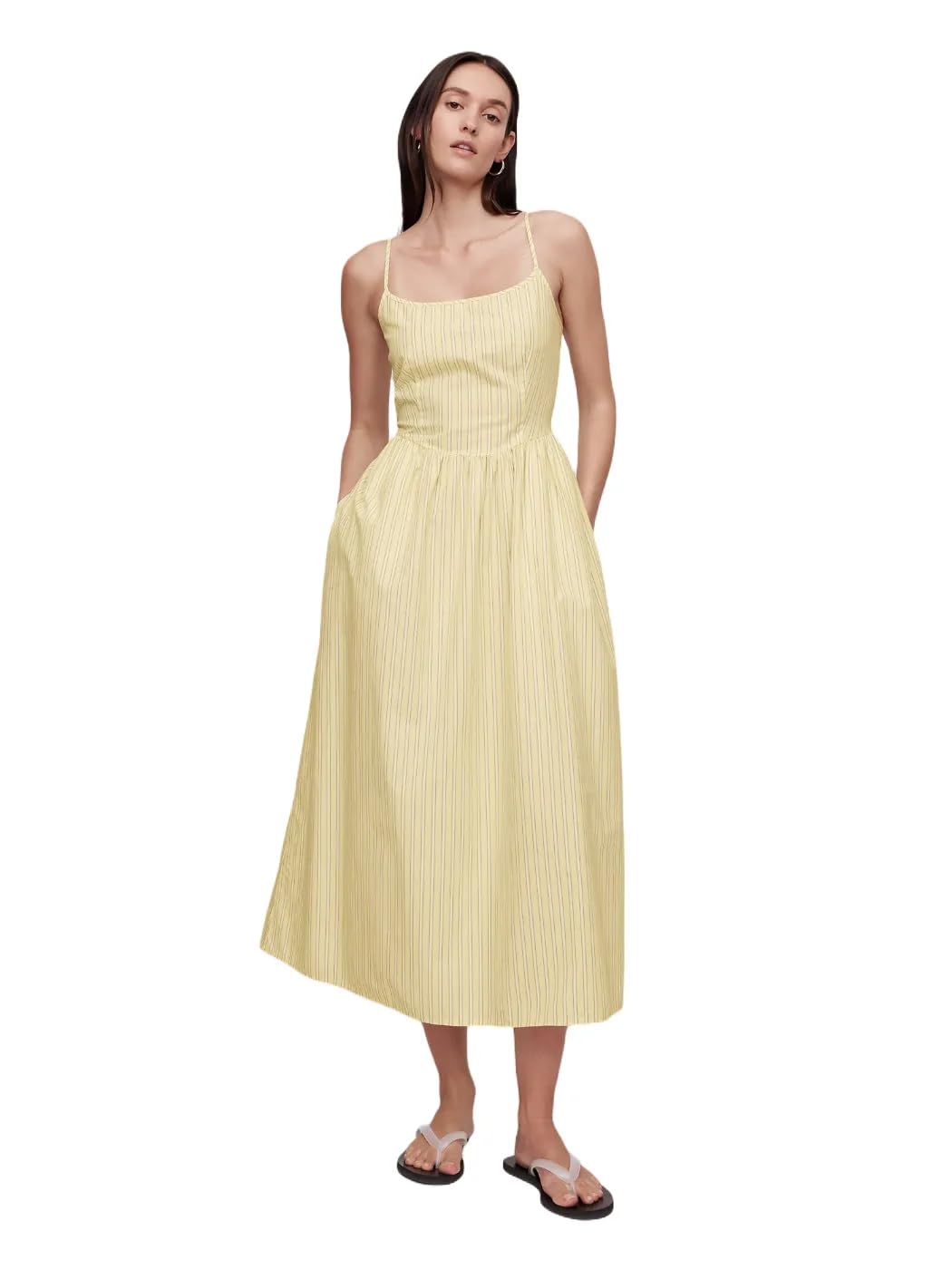

                                                    GAP Womens Dipped Waist Midi Dress Yellow Stripe L