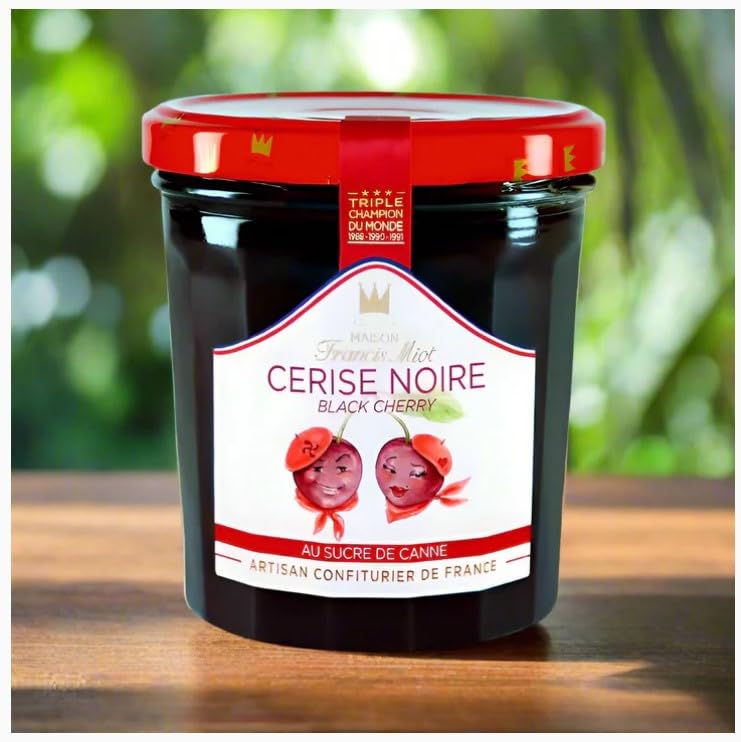 Maison Francis Miot, Set of 2 Luxury French Confiture de Cerise Noire au Sucre de Canne (Morello Black Cherry) Jams, 7.7 oz Each