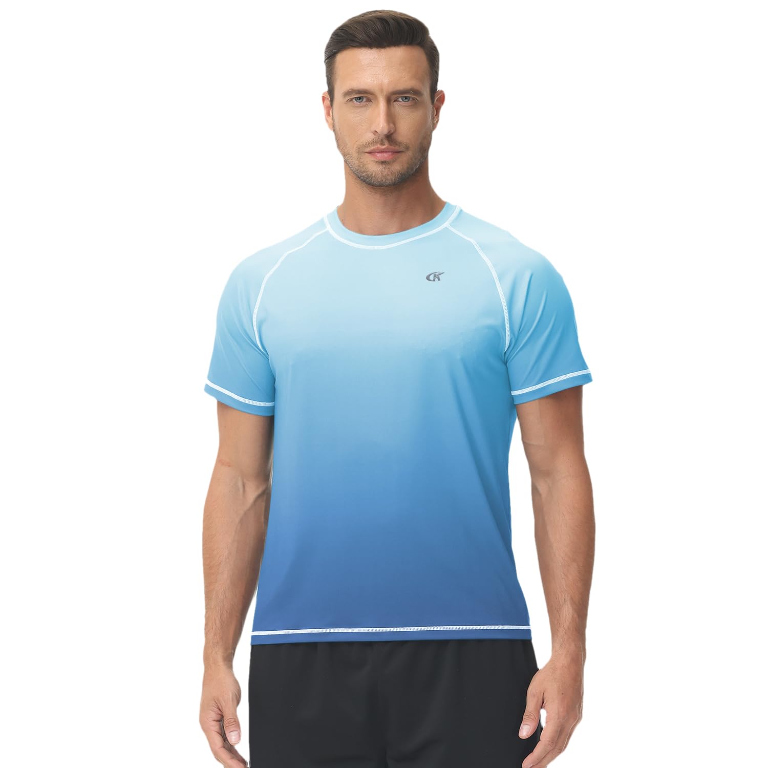 Huayuzh Men's Watersport Rash Guards Swimming Shirts UV Swim Top UPF 50+ Quick Dry Short Sleeve Surfing Running Sports Top