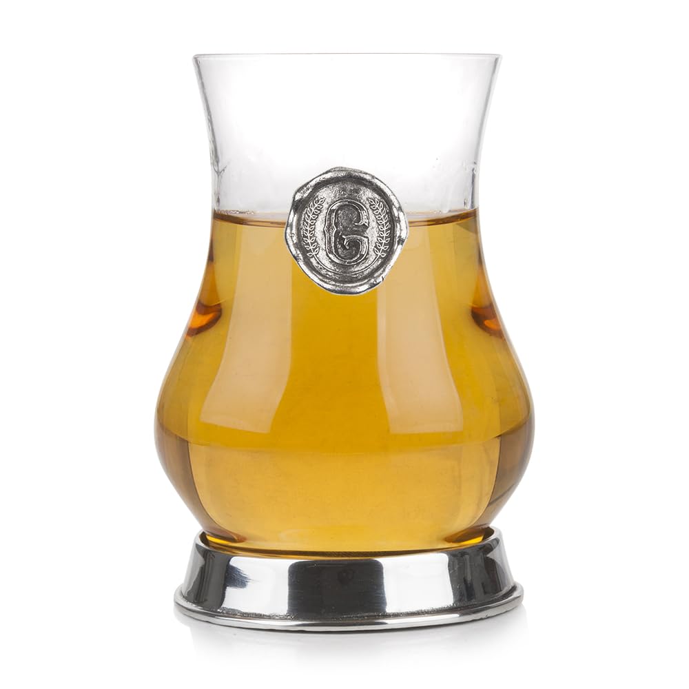 A E Williams Personalised Whisky Glasses | Monogram Tumbler with Pewter Seal | British Handcrafted Elegant Whiskey Tasting Glass | Custom Gift for Any Occasion (G)