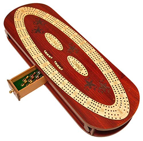 Review Discount Palm Royal Handicrafts 4 Track Continuous Cribbage Wooden Cribbage Board Made with Blood Wood and Maple Wood. Storage Available