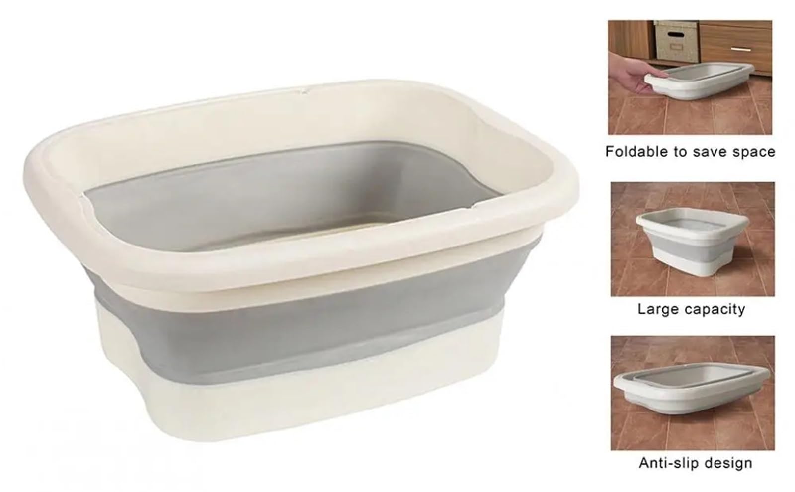 Cubo Plegable Para Remojo De Pies Cubo plegable for remojo de pies, lavabo baño for , plástico portátil for Camping, cocina, fruta, exterior, 2 uds(Grey)