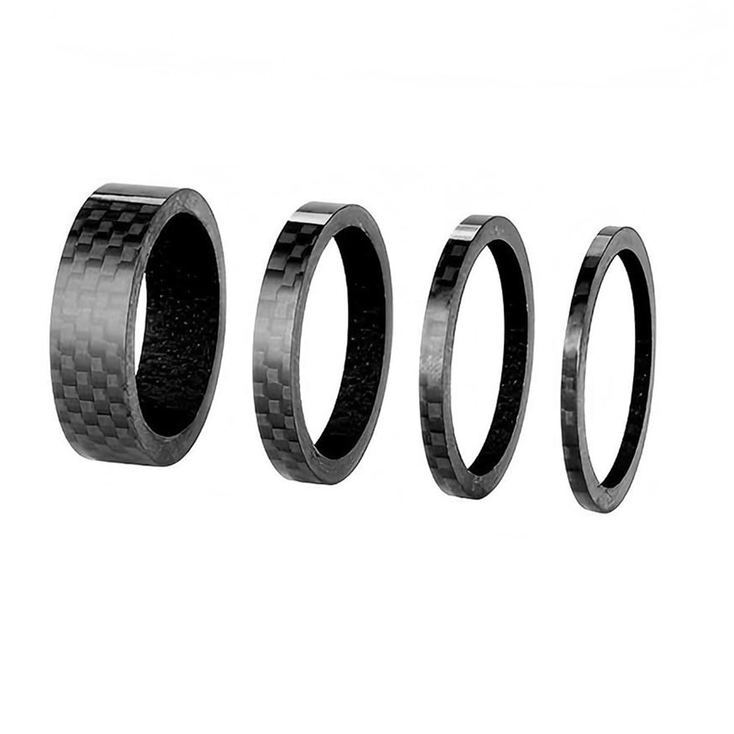Qrity 4Pcs Bicycle Headset Spacers, Carbon Fiber Bike Handlebar Spacers 1-1/8 Inch Bicycle Front Fork Stem Spacers Kit 3mm/5mm/10mm/15mm