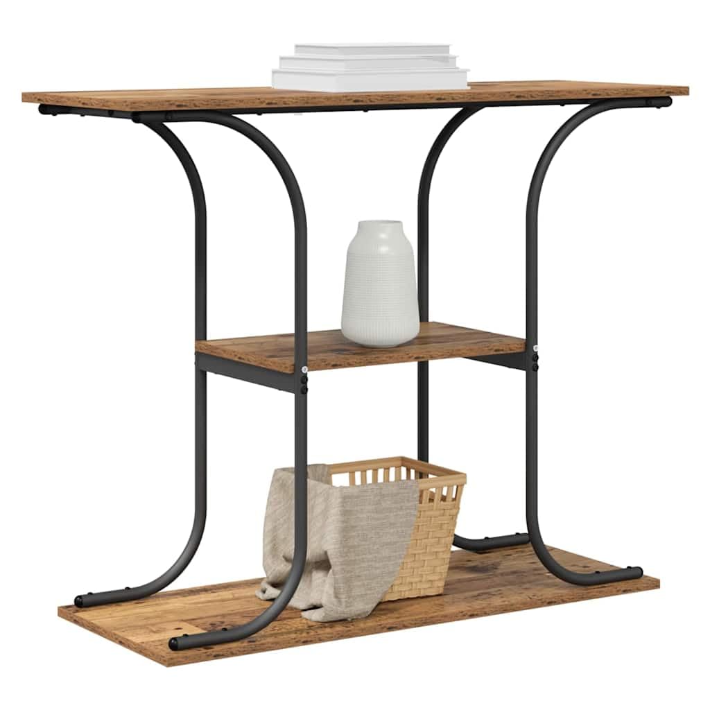 Tavolo consolle in legno anticato, 101 x 35 x 80,5 cm, con ripiano, tavolino per soggiorno, tavolino laterale per spazi stretti, tavolino da divano durevole con spazio