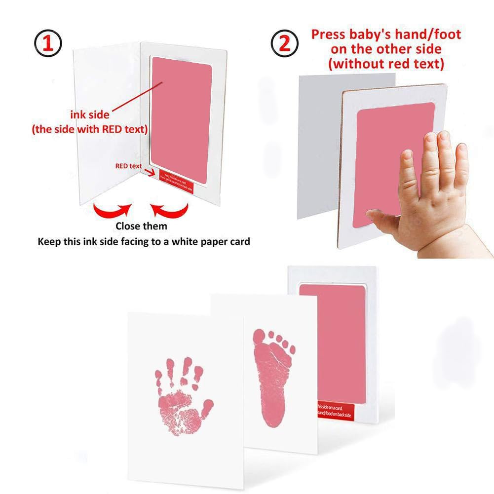 Paquete de 2 almohadillas de tinta de mano y huella grande sin tinta para bebé Pet Paw Print Kit (2 almohadillas de tinta rosa, 4 tarjetas de impresión)