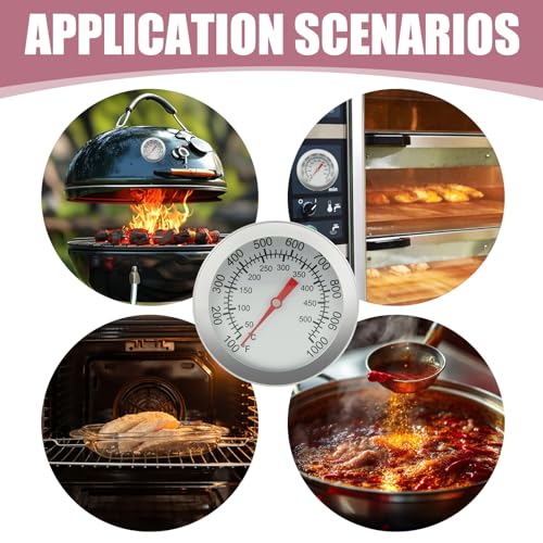 2 PCS Edelstahl BBQ Thermometer für BBQ Smoker, Räucherofen, Pizzaofen und Backofen, mit Doppelskala 50–500 °C / 100–1000 °F, Einbau Edelstahl Ofenthermometer Ø 8 mm für BBQ