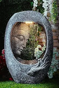 Expleasia Rock Carved Buddha face Shower Water Fountain for Home, Office, Garden (Dark Grey)