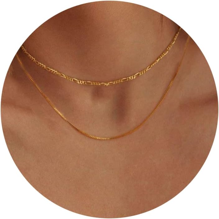 Awvialy Herringbone Necklace for Women, Dainty Gold Necklace 14k Gold Plated Layered Snake Chain Necklace Simple Gold Beaded Paperclip Box Chain Choker Necklaces Trendy Gold Necklace for Women