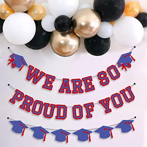 Image of We Are So Proud Of You Banner Graduation Party Decorations Congrats Grad Cap Garlands Wall Sign Blue Red