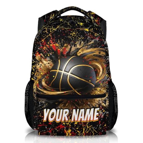 Boys Backpack for School Casual Travel, Personalized Custom Name Basketball Backpacks for Kids Teens Basketball Team