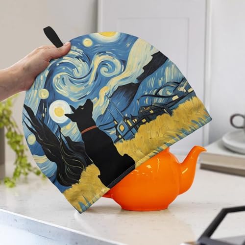 Image of Tea Pot Cover Starry Night Dog Print Teapots Cosy Insulated Tea Cozies Home Kitchen Decoration Teapot Dust Cover Warming Tea Kettle Quilt Creative Gifts for Party