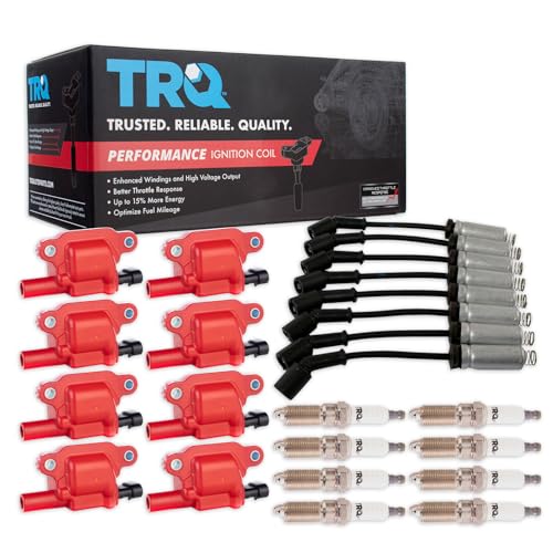 TRQ Ignition Coil and Spark Plug Kit 17 Piece Iridium Spark Plugs Compatible with 2015-2021 Chevrolet Silverado 1500 Tahoe GMC Sierra 1500 2017-2021 Cadillac Escalade