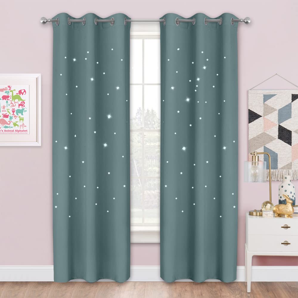 NICETOWN Blackout Galaxy Curtains 84 inch Length for Nursery Bedroom, Soundproof Kids Room Darkening Grommet Star Curtain Drapes for Boys/Kids, 2 Panels, Stormy Sea