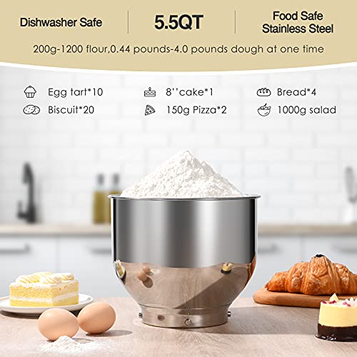 Die-Cast-Stand-Mixer-8-Speeds-600W-Food-Stand-Mixer-55Qt-Tilt-Head-Kitchen-Mixer-Dishwasher-Safe-Stainless-Steel-Mixing-Bowl-Dough-Hook-Egg-Whisk-Mixer-Beater-Splash-Guard-Almond-Cream