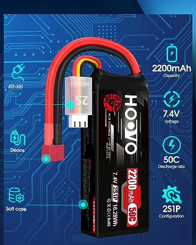 HOOVO 2S Lipo Battery 7.4 V 2200 mAh 50C SoftCase Lipo Battery with Deans T Plug RC Battery for RC Car Truck Heli Plane Rock Crawler Airplane Helicopter Rc Car Truck Boat Hobby (2 packs) - Image 3