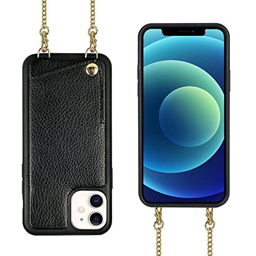 iPhone 12 Wallet Case, 6.1 inch, iPhone 12 Pro Wallet Case, JLFCH Crossbody Case with Credit Card Holder Lanyard Purse Women/Girly Protective for Apple iPhone 12 Pro (2020), 6.1 inch - Black