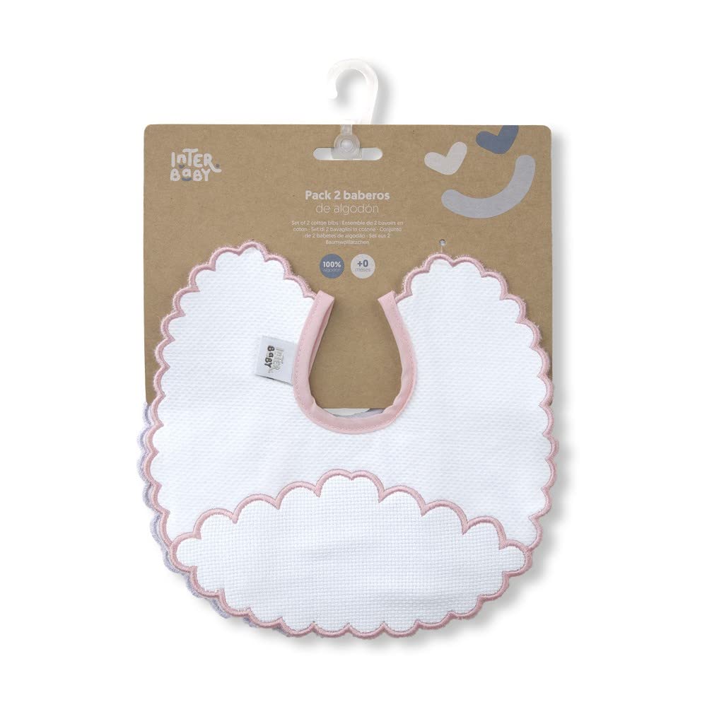 Interbaby Pack of 2 Nubecita Round Bibs in Pink and Grey
