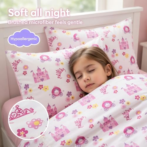 Image of 2-Pack Toddler Travel Pillowcases -100% Soft Microfiber, Breathable and Hypoallergenic - 14 inch by 20 inch Kids Pillowcases fits Pillows 14x19, 13x18 or 12x16, Princess Storyland
