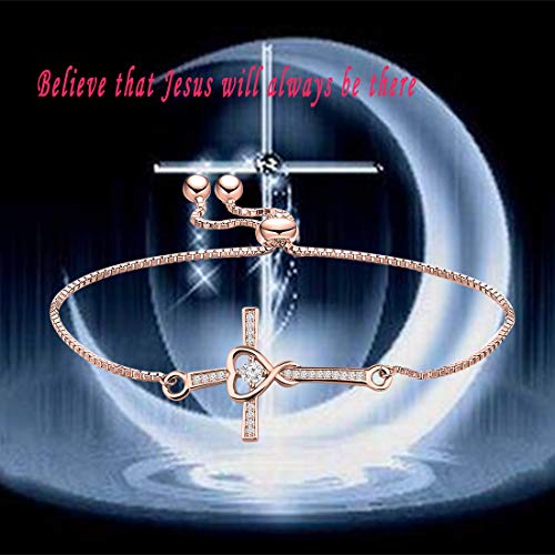 Image of CHOORO Christian Jewelry Sideways Cross Bracelet Side Cross Adjustable Bracelet Christian Bracelet Religious Jewelry Baptism Bracelet Confirmation Bracelet