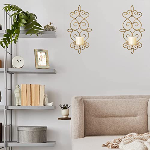 Wall Sconce, Antique Gold Metal Wall Candle Holders, Set Of 2 Scroll Wall Sconce Candle Holders For Living Room, Dining Room And Office (Antique Gold) #TOP5