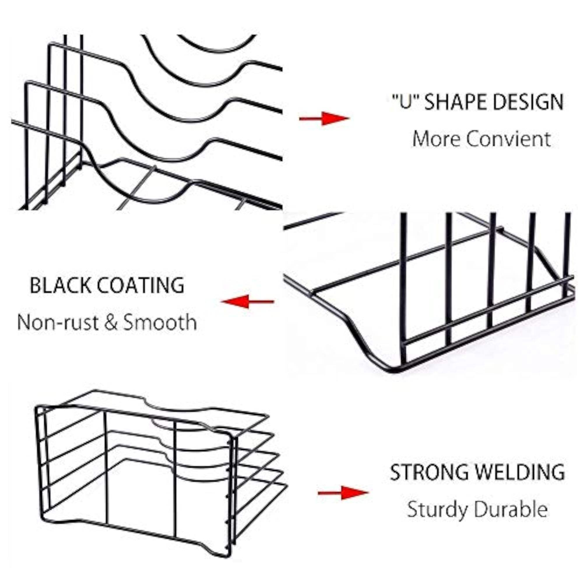 4 Slot Pan Cover Storage Rack for Kitchen Use