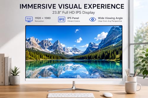 Image of 23.8 inch All-in-One Desktop Computer, 1080P IPS Full HD Business AIO PC, Intel Celeron N5095, 8GB RAM + 128GB SSD, Windows 10, Dual Band WiFi, HDMI, for Home Office & School Use