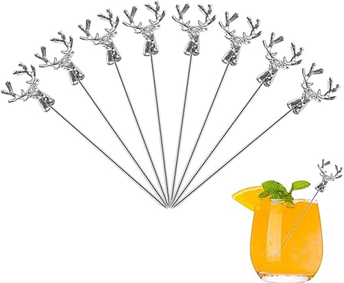 8 palillos de cóctel de cabeza de ciervo, palillos de cóctel de acero inoxidable, brocheta reutilizable para decoración de bar, fiesta de bar,