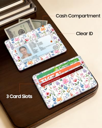 Image of FINTIE Slim Minimalist Front Pocket Wallet, RFID Blocking Credit Card Holder Card Cases with ID Window for Men Women (Flower Fantasy)
