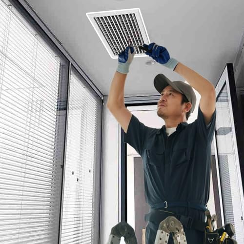 Panel de acceso de techo con rejilla de yeso y tapa de ventilación blanca