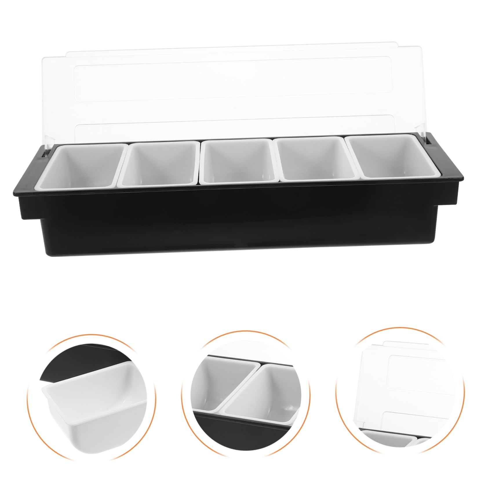 Mikikit Boîte Compartimentée 5 Cases en Plastique Robuste avec Couvercle Hermétique, Récipient Alimentaire Polyvalent pour Condiments et Fruits Secs, pour Bar et Service en Restauration