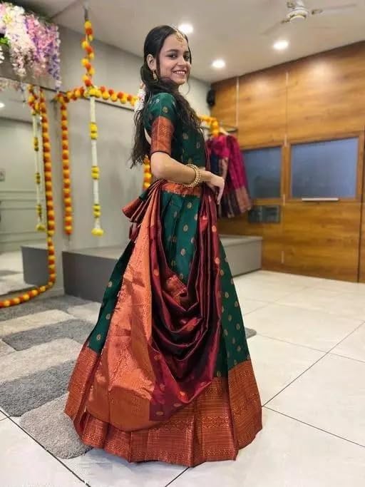Image of ZITON ARICO MART Women's Indian Traditional Kanjivaram Silk Pure Weaving Lehenga Choli Along With Dupatta And Blouse Piece, Half Saree (Unstitched)
