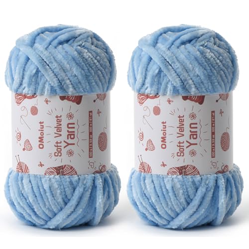 Image of 2x100g Fluffy Velvet Chenille Yarn for Crocheting and Knitting, 80m (87.5yd) Baby Yarn for Crocheting Soft, Crochet Chunky Yarns Amigurumi Yarns (2 Azure)