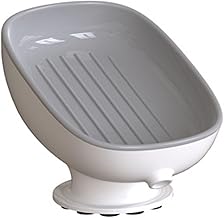 HEXONIQ® Plastic Soap Dish Holder with Suction Cup, Self Draining, for Shower, Bathroom, Tub, Kitchen Sink (1, White)