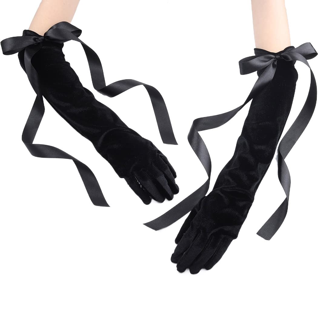 Aularso Long Opera Gloves 1920s Flapper Gloves Stretchy Elbow Velvet Gloves Evening Banquet Accessories for Women