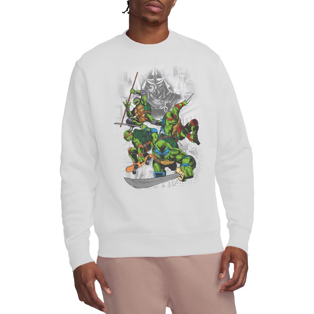 Tmnt Shredder And Turtles Comic Crew Sweatshirt, White, Medium