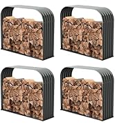 A ANLEOLIFE 4-Set Galvanized Steel Firewood Storage Shed Outdoor Corrugated Metal Log Rack, Heavy...