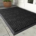 Yimobra Sturdy Front Entrance Door Mat, Heavy Duty Outdoor Indoor Doormat Entryway Floor Mat, Non Slip Rubber Backing, Easy Clean Shoe Scraper, Waterproof, Patio, Lawn, 17x29.5 Inch, Black