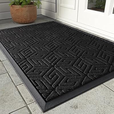 Yimobra Sturdy Front Entrance Door Mat, Heavy Duty Outdoor Indoor Doormat Entryway Floor Mat, Non Slip Rubber Backing, Easy Clean Shoe Scraper, Waterproof, Patio, Lawn, 17x29.5 Inch, Black
