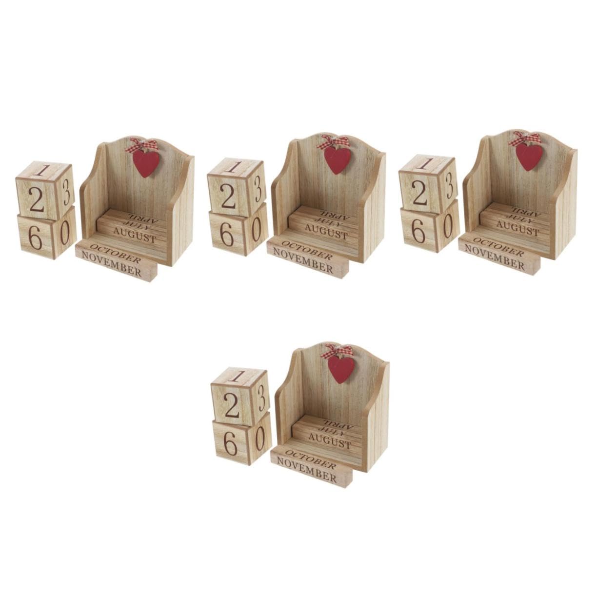 DOITOOL 4 Stück Ewiger Holzblock Tischkalender Handlicher Dauer Kalender mit Monats und Zahlenblöcken Praktischer Holzwürfel Kalender für Büro und Zuhause Kompakte Schreibtischdeko