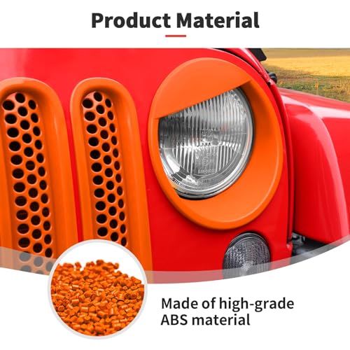 Image of JWWY Front Grille Insert Radiator Grille Grillwork Surround Assembly Inserts Headlight Headlamp Cover Trim Set Fit for 2007-2017 Jeep Wrangler JK JKU Exterior Accessories 9pcs Orange