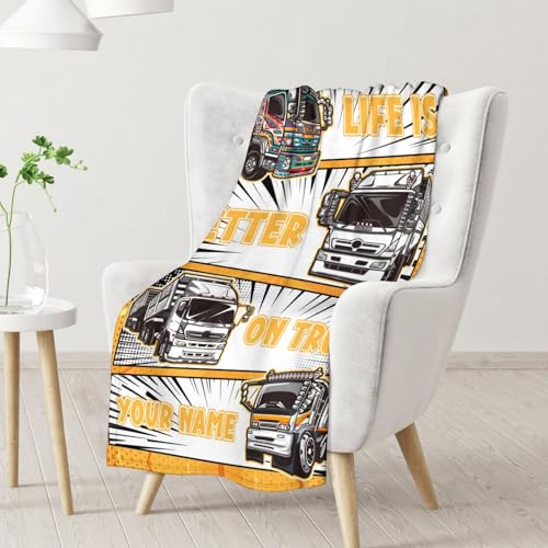 Personalized Truck Blanket Gifts with Name - 30x40 Inches Funny Throw Blanket for Boys & Kids - Black Soft Fuzzy Car Blankets for Couch & Office