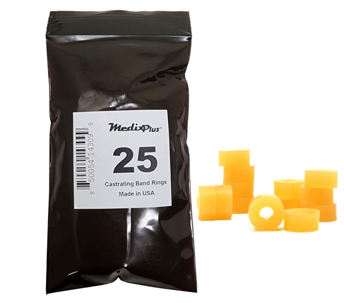 MedixPlus Castrating Tri Bander Rings 25 Count Yellow Made in USA Castrate Bands for Cattle Sheep Goat Compatible with Tribanding Tool