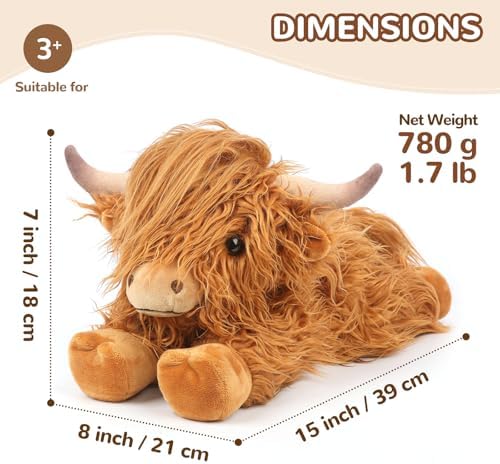 Highland Cow Stuffed Animals, Microwavable Stuffed Animals Heating Pad for Cramps, Pain Stress Relief, Heatable & Coolable Lavender Scented Cow Plush Toy for Anxiety, Women Kid Bedtime Highland Cattle - 5