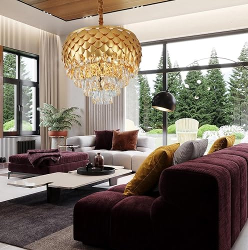 Image of 400 MM Crystal Big Size Jhumar Ceiling Light for Living Room /Hall /Bed Room etc. Chandelier Ceiling Lamp (Gold, Clear)