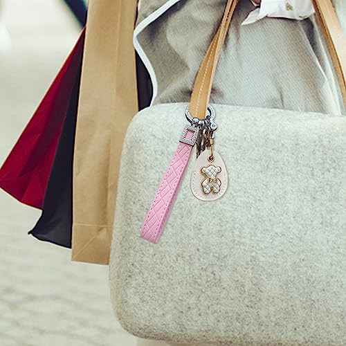 Image of OHKYOOT Leather Wristlet Keychain,Wrist Keychain Car Key Chain with 5 Key Ring and Anti-Lost D Ring