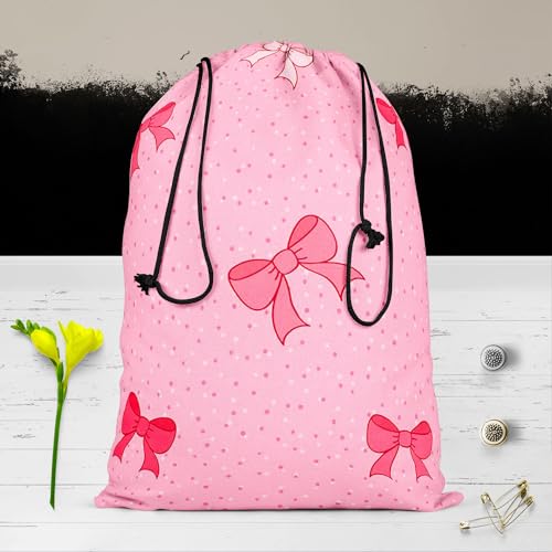 Image of ArtzFolio Pink Bows | Reusable Sack Bag | Bag for Gym, Storage, Vegetable & Travel