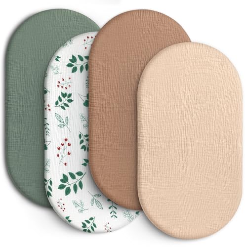 Image of 100% Muslin Cotton Baby Bassinet Sheets for Baby Boy Girls,4-Pack Fitted Bassinet Sheets Set Compatible with Halo Bassinest Swivel Sleeper,Baby Delight,Angelbliss,32 inchX16 inch (Leaf Series)