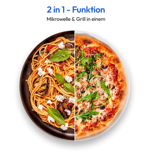 MEDION MD 14482 Mikrowelle mit Grill / 20L Garraum / 8 Automatikprogramme/Auftaufunktion / 800 Watt Mikrowellen- und 1000 Watt Grillleistung/Zeitschaltuhr/Grillrost/silber/schwarz – Bild 6